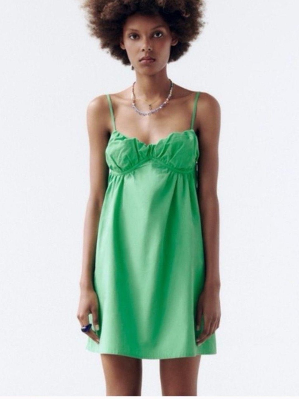 Zara Vivid Green Babydoll Slip Dress with Thin Straps